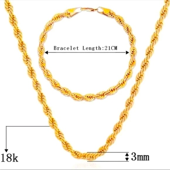 18k Gold Filled Rope Chain Necklace and Bracelet Set - Picture 5 of 6